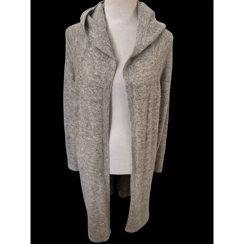 Juicy Couture Y2K Embellished Long Open Cardigan Hoodie Gray Silver Sparkle L